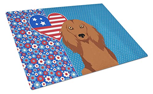 Caroline's Treasures WDK5196LCB Longhair Red Dachshund USA American Glass Cutting Board Large, 12H x 16W, multicolor