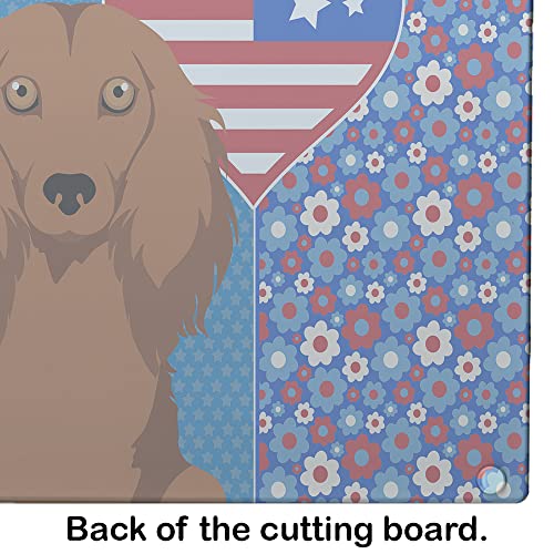 Caroline's Treasures WDK5196LCB Longhair Red Dachshund USA American Glass Cutting Board Large, 12H x 16W, multicolor