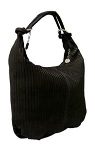 pierre cardin black leather large hobo relaxed suede shoulder bag for womens