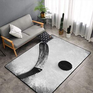 ice hockey ball throw area rug, ice hockey sports soft washable carpet, upholstery rug with non-slip backing for living room bedroom kitchen dining room home office floor rug 6ftx4ft