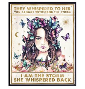 women’s empowerment motivational poster – positive encouragement gift for teen daughter – inspiration saying wall art – boho bedroom decoration – they whispered to her you cannot withstand the storm