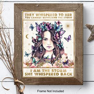 Women's empowerment Motivational poster - Positive Encouragement Gift for Teen Daughter - Inspiration Saying Wall Art - Boho Bedroom decoration - They Whispered to Her You Cannot Withstand The Storm