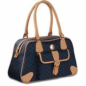 Rioni Signature STA-20017 Navy Satchel Organizer Canvas Leather Handbag Shoulder Bag