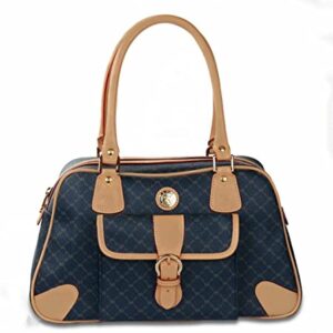 Rioni Signature STA-20017 Navy Satchel Organizer Canvas Leather Handbag Shoulder Bag