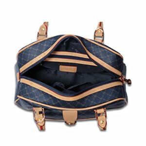 Rioni Signature STA-20017 Navy Satchel Organizer Canvas Leather Handbag Shoulder Bag