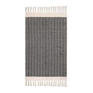 Lahome Boho Bathroom Rugs, Small 2x3 Front Door Mat Lightweight Kitchen Rug Woven Cotton Area Rug with Tassels, Farmhouse Washable Black and White Throw Rug Low Pile Carpet for Entry Laundry