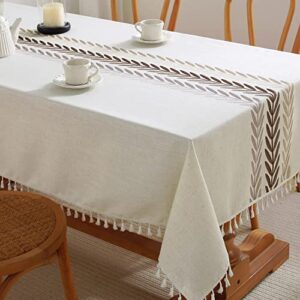 JIALE Table Cloth Rectangle Table, Heavy Duty Cotton Linen Waterproof Tablecloths Farmhouse Tablecloth, Soft and Wrinkle Free Table Cover with Tassels, 55''x 86'', 6-8 Seats