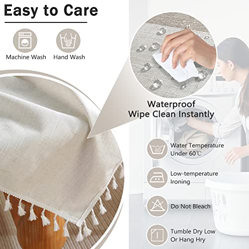 JIALE Table Cloth Rectangle Table, Heavy Duty Cotton Linen Waterproof Tablecloths Farmhouse Tablecloth, Soft and Wrinkle Free Table Cover with Tassels, 55''x 86'', 6-8 Seats