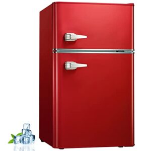 kndko compact refrigerator 3.2 cu.ft. fridge with freezer – dual door fridge – adjustable temperature, energy saving – retro refrigerator for dorm, bedroom, apartment, office, garage