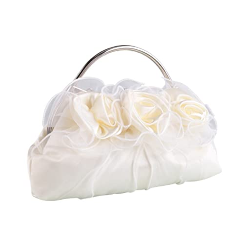 SEIJY Satin Women White Color Evening Bags Flower Handle Soft Day Clutch Party Wedding Handbags