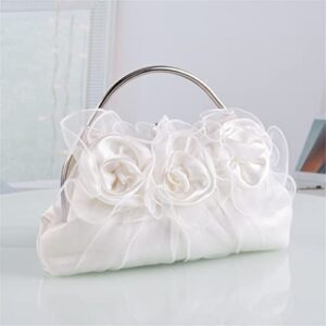 SEIJY Satin Women White Color Evening Bags Flower Handle Soft Day Clutch Party Wedding Handbags