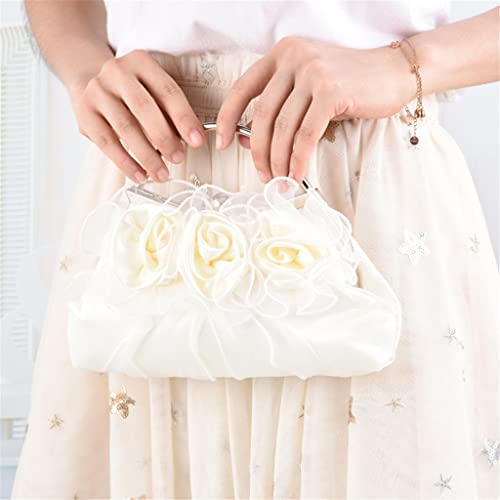 SEIJY Satin Women White Color Evening Bags Flower Handle Soft Day Clutch Party Wedding Handbags