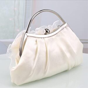 SEIJY Satin Women White Color Evening Bags Flower Handle Soft Day Clutch Party Wedding Handbags