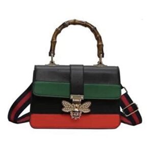 jaygsempire luxury medium top handle bag with bamboo handle, crossbody bags for women, satchel handbags, bee bags, women purses (black)