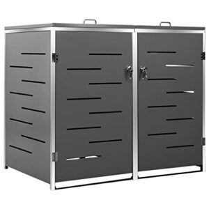 canditree outdoor storage shed for garbage cans, double wheelie bin shed stainless steel for patio garden (anthracite)