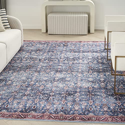 Nourison Brilliance Machine Washable Traditional Vintage Blue/Brick 7'10" x 9'10" Area -Rug, Easy -Cleaning, Non Shedding, Bed Room, Living Room, Dining Room, Kitchen (8x10)