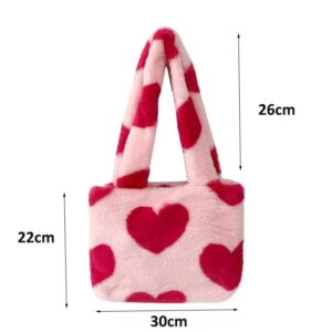 Plush Shoulder Bag Hobo Bag Small Fluffy Purse Love Pattern Clutch Bag Winter Furry Handbag Underarm Purse for Women