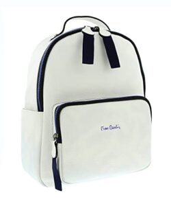 pierre cardin white leather classic medium double zip fashion backpack for womens
