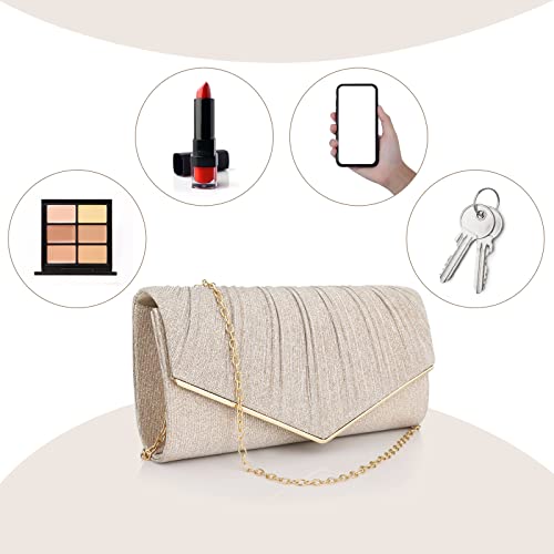 BWKUNOLF Clutch Purse Envelope Clutch Purses Evening Bag Evening Purses Clutches,Women Handbags Shoulder Bag Crossbody Bags for Formal Wedding Party Prom Banquet (Gold)