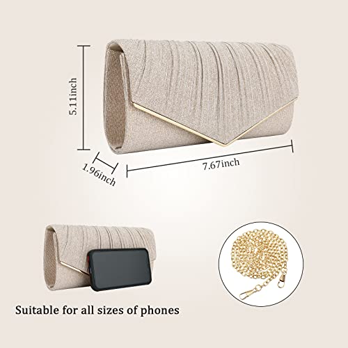 BWKUNOLF Clutch Purse Envelope Clutch Purses Evening Bag Evening Purses Clutches,Women Handbags Shoulder Bag Crossbody Bags for Formal Wedding Party Prom Banquet (Gold)