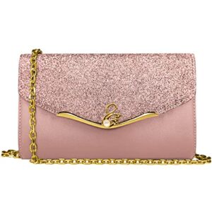 Reekx Evening Bag for Women, RFID Envelope Clutch Purses Crossbody Shoulder Bag for Wedding Party (Rose Gold)