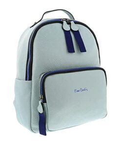 pierre cardin light blue leather classic medium double zip fashion backpack for womens