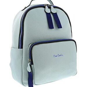 Pierre Cardin Light Blue Leather Classic Medium Double Zip Fashion Backpack for womens