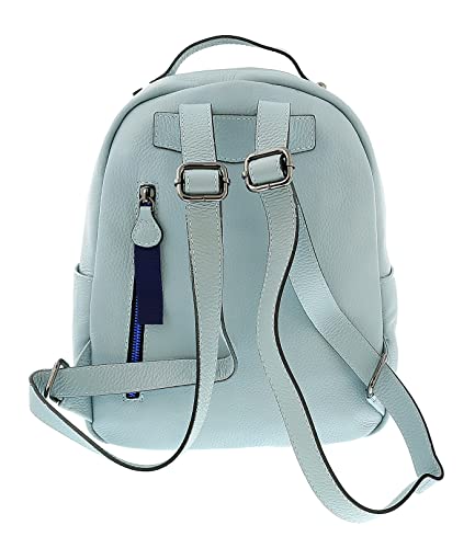 Pierre Cardin Light Blue Leather Classic Medium Double Zip Fashion Backpack for womens