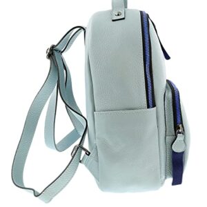 Pierre Cardin Light Blue Leather Classic Medium Double Zip Fashion Backpack for womens