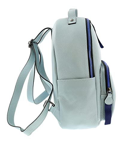 Pierre Cardin Light Blue Leather Classic Medium Double Zip Fashion Backpack for womens