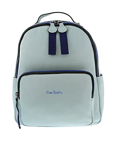 Pierre Cardin Light Blue Leather Classic Medium Double Zip Fashion Backpack for womens