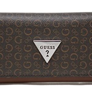 GUESS Women's Evanston Logo Print Slim Trifold Wallet Clutch Bag - Dark Brown