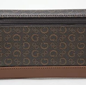 GUESS Women's Evanston Logo Print Slim Trifold Wallet Clutch Bag - Dark Brown