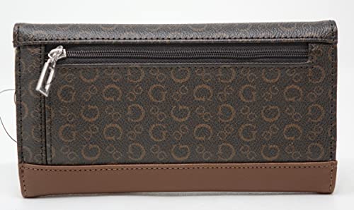 GUESS Women's Evanston Logo Print Slim Trifold Wallet Clutch Bag - Dark Brown