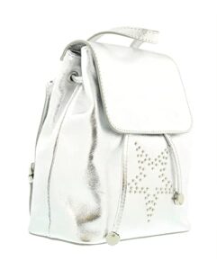 pierre cardin silver leather metallic star studded medium fashion backpack for womens