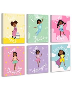 girls room decor black girl wall painting art decor – motivational black girl posters – inspirational art paint for kids teen girls room wall decorations (framed, 8 x 10 inch x 6pcs)