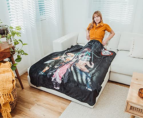 Surreal Entertainment Demon Slayer Group 45 x 60 Inch Fleece Throw Blanket Black