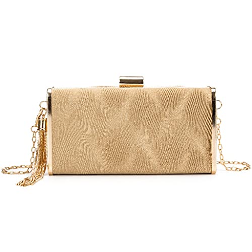 SEIJY Tassel Women Evening Bags Golden Party Day Clutch Purse with Chain Shoulder Handbags Purse (Color : Black, Size : 1)