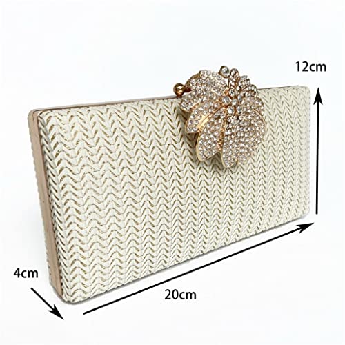 SEIJY Knitted Fashion Lady Handbags with Flower Metal Diamonds Evening Bags Golden Chain Party Holder Clutch (Color : Black, Size : 1)