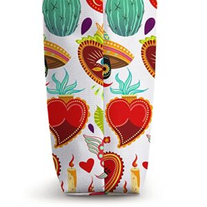 Mexican Red Chilli Pepper Sacred Hearts Sugar Skull Pattern Tote Bag