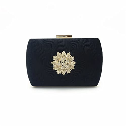 SEIJY Women's Evening Clutch White Clutch Bag Sun Flower Crystal Round Handbags Wedding Purse Party Shoulder Bag (Color : Black, Size : 1)