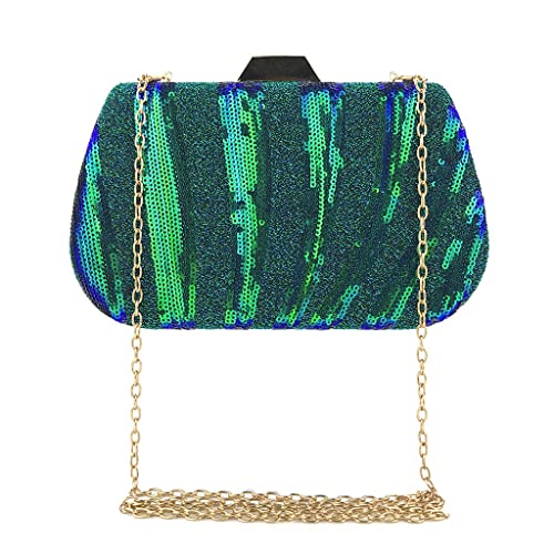 SEIJY Women Evening Bags Metal Chain Shoulder Sequined Green Color Handbags Party Wedding Clutch Holder Purse