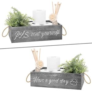 ladyrosian bathroom decor box, 2 sides of signs for bathroom decor boxes, toilet paper holder, farmhouse rustic wood storage bin funny home storage box for livingroom kitchen, counter table decor