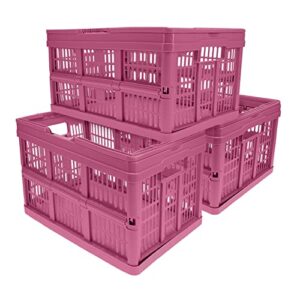 home+solutions 3 piece collapsible basket set – berry pink plastic containers for multipurpose storage
