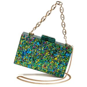 nusttal clutch purses for women wedding evening bag shoulder handbag glitter acrylic box clutch bag-green