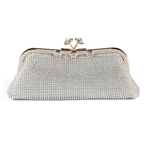 MXIAOXIA Soft Silver Rhinestones Women Evening Bags Diamonds Party Handbags Purse with Chain Shoulder Purse