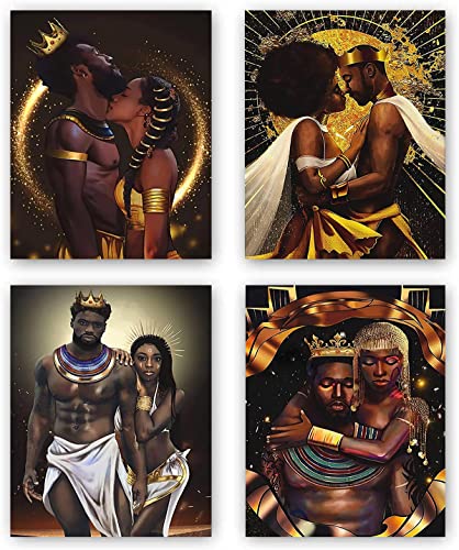 Wall art posters of black kings and queens，African American Canvas Art Print，Afro King Poster，Black Queen Poster，Fashion Room Modern Bathroom Bedroom Living Decor Aesthetic Artwork- Set of 4 (8''X 10'', No Frame)