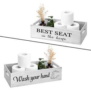 ladyrosian bathroom decor box, 2 sides of signs for bathroom decor boxes, toilet paper holder, farmhouse rustic wood storage bin funny home storage box for livingroom kitchen, counter table decor