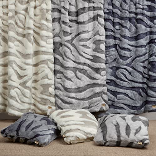 UGG Shayla Couch Throw – Carved Jacquard Faux Fur Textured Accent Blanket – Zebra Patterned – Cozy Home Décor – Soft, Plush, Luxurious Throw Blanket for Sofa or Bed - 50” x 70” - Space Age/Gravel