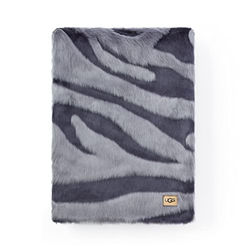 UGG Shayla Couch Throw – Carved Jacquard Faux Fur Textured Accent Blanket – Zebra Patterned – Cozy Home Décor – Soft, Plush, Luxurious Throw Blanket for Sofa or Bed - 50” x 70” - Space Age/Gravel